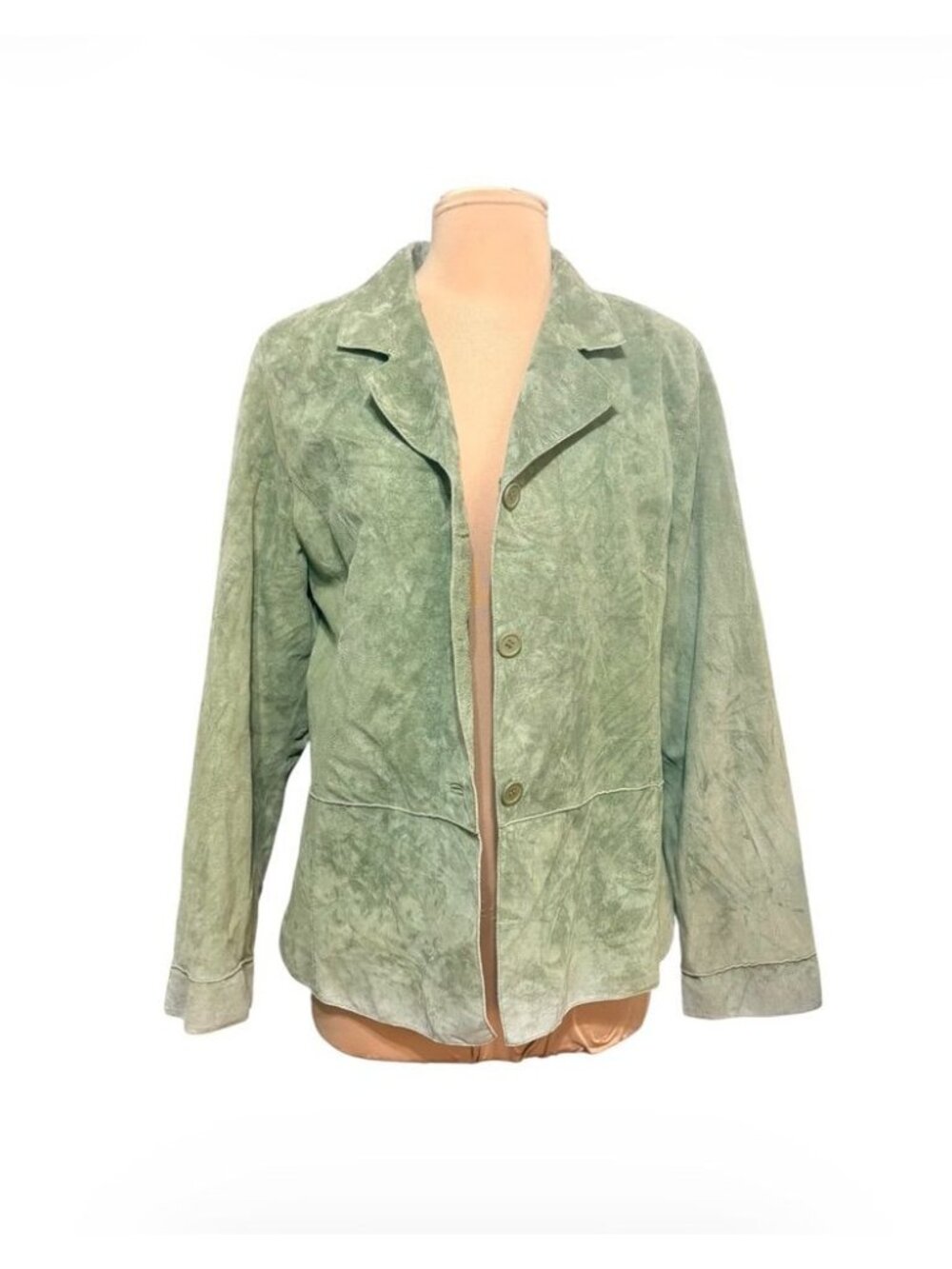 Vintage Suede Jacket Women XL Green Matcha Button Up Fade Retro 70s